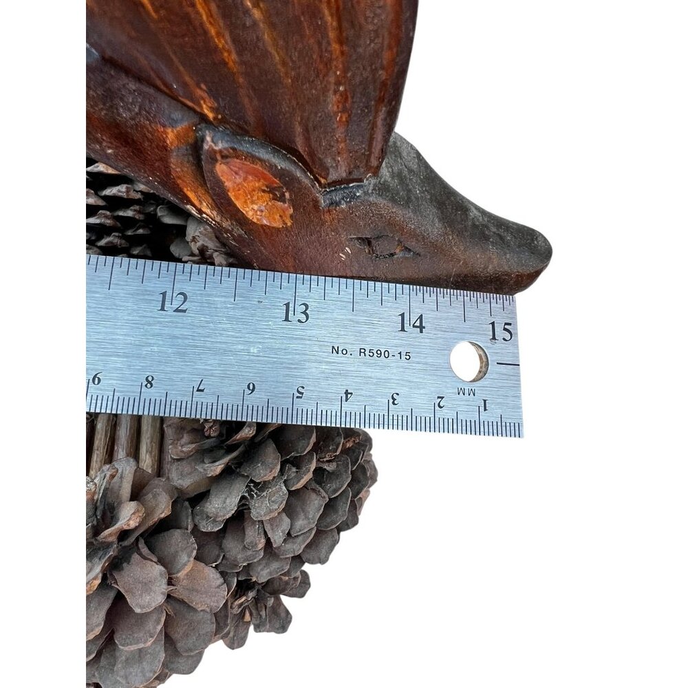 Pinecone Basket with Hand-Carved Wooden Deer Handle Dated 1994 - Picture 8 of 9